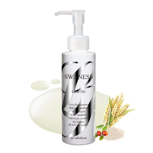 SWANESS Clear Oil, Japanese Premium Skincare Oil Cleanser – Anti-Aging Makeup Remover & Massage with Rice Power for Deep Pore Cleansing, Waterproof Mascara, Sunscreen & Radiant Skin