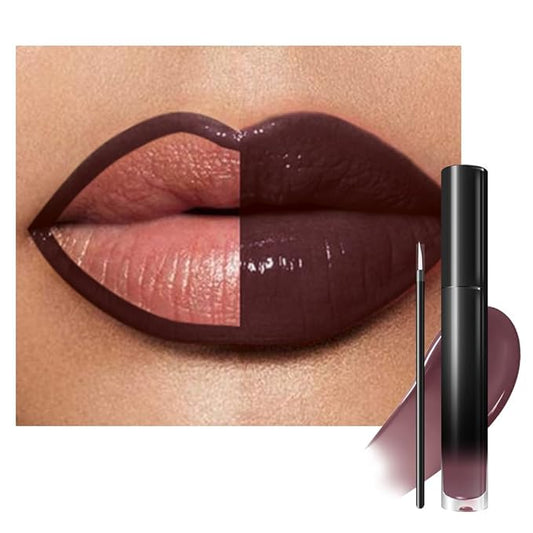 evpct Chocolate Brown Shiny Longwear No-Budge Liquid Lip Color Lipstick Makeup, Highly Pigmented Color Instant Shine, Waterproof Long Lasting Lipstick Women Lip Stain Gloss with Lip Liner Brush, 22#