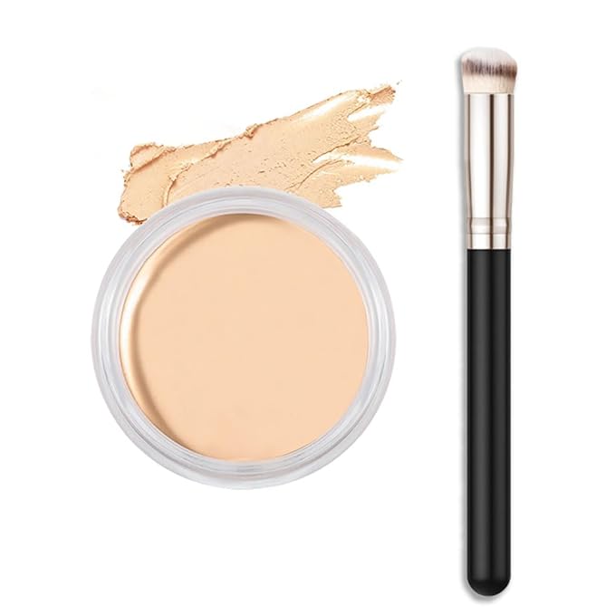 Kaely Cream Pot Concealer Full Coverage Makeup Set, Under Eye Brightener Color Correcting Concealer for Dark Circles, Waterproof Foundation Palette with Brush, Eye Ring Corrector de ojeras, 01