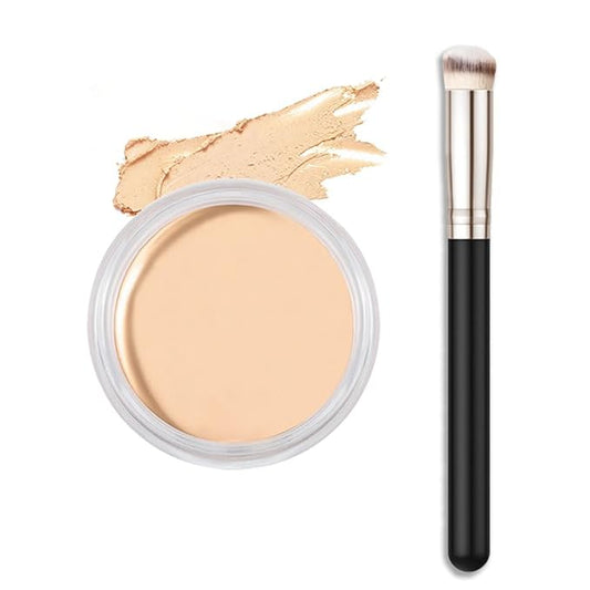 Kaely Cream Pot Concealer Full Coverage Makeup Set, Under Eye Brightener Color Correcting Concealer for Dark Circles, Waterproof Foundation Palette with Brush, Eye Ring Corrector de ojeras, 01