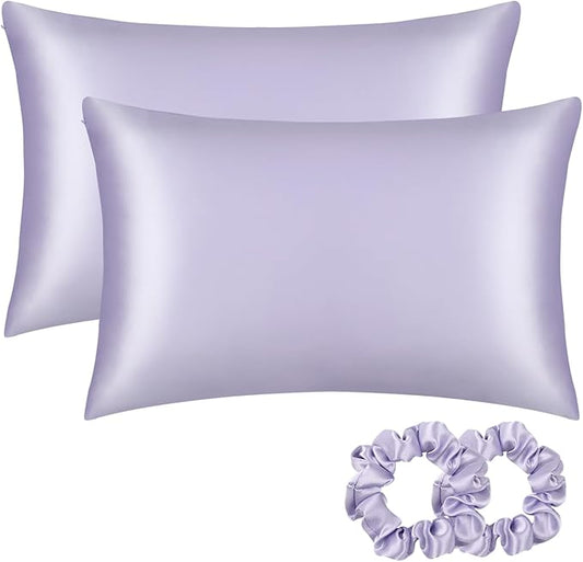 ALASKA BEAR Silk Pillowcase for Hair and Skin, Set of 2 Pure Genuine 22 Momme Mulberry Silk Pillow Cases Standard Size for Bliss Sleep Better Than Poly Satin, Zipper Closure(2pc, Lavender)