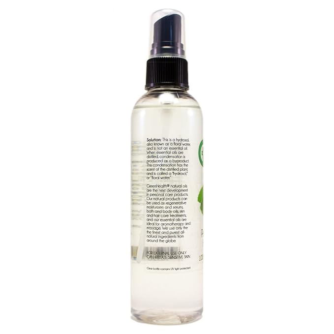 Peppermint Hydrosol (Floral Waters) - 4 fl oz Plastic Bottle w/Black Spray Cap - 100% natural - GreenHealth