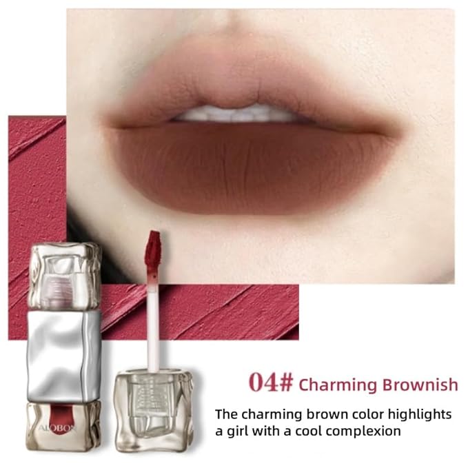 ALOBON Cream Lip Gloss Lipstick, Long-Lasting Color Development Cranberry Red Anti-Smudge Matte Lipstick (04 Charming Brownish)