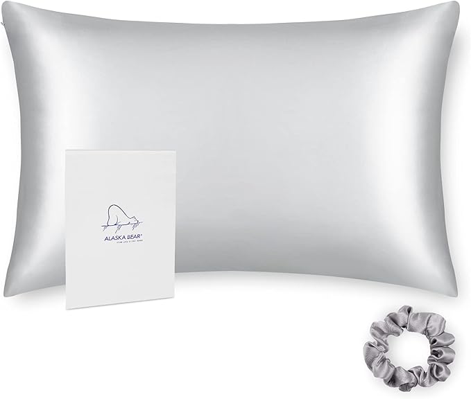ALASKA BEAR 100% Pure Mulberry Silk Pillowcase for Curly Hair Women Mother Her Grandma Pillow Slip Machine Washable Standard (1pc, Silver)