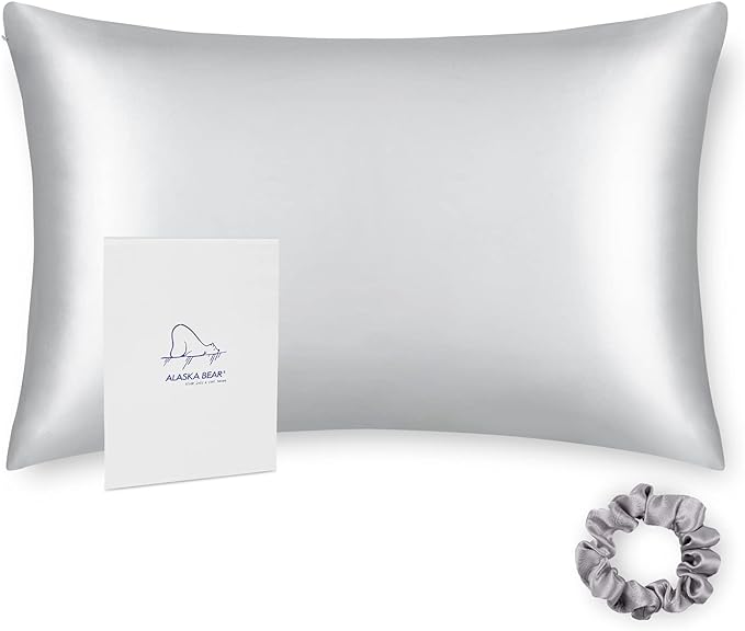 ALASKA BEAR 100% Pure Mulberry Silk Pillowcase for Curly Hair Wife Women Mother Her Grandma Pillow Slip Machine Washable King (1pc, Silver)