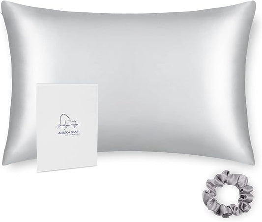 ALASKA BEAR 100% Pure Mulberry Silk Pillowcase for Curly Hair Wife Women Mother Her Grandma Pillow Slip Machine Washable King (1pc, Silver)
