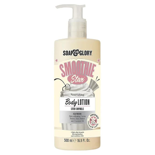 Soap & Glory Smoothie Star Moisturizing Body Lotion - Non-Greasy Vegan Body Moisturizer with Skin-Softening Cocoa Butter & Coconut Oil - Almond & Vanilla Scented Lotion (500ml)