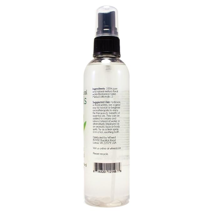 Melissa Hydrosol (Floral Water) - 4 fl oz Plastic Bottle w/Black Spray Cap - 100% natural - GreenHealth