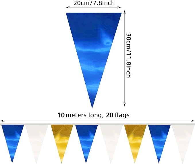 65FT Navy-Blue White Gold Triangle Pennant Banner Flag Metallic Fabric Bunting Garland for Christmas Graduation Retirement Birthday Wedding Bridal Shower Nautical Ahoy Achor Party Decorations Supplies