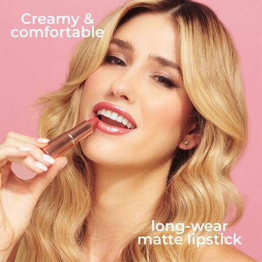 MCoBeauty - Crème Matte Luxe Lipstick - Long-Lasting Hydrating Soft Matte Lipstick with Square-Tip Bullet - Rose Saturn, Peach Coral Shade - 3.5g - Lip Makeup