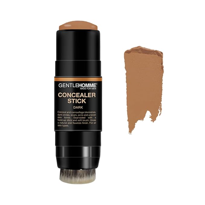 Gentlehomme - Concealer Stick - Men’s 2-in-1 Concealer & Brush - For Blemishes, Dark Circles, Scars, Acne & Uneven Skin Tones - Natural Finish - All Skin Types - Vegan - Dark - 1 Stick