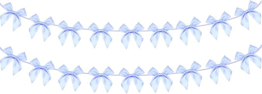 2pcs Bow Garland Banner, Ribbon Bow Party Decorations for Baby Shower Girls Bow Coquette Birthday Party Decor (Blue)