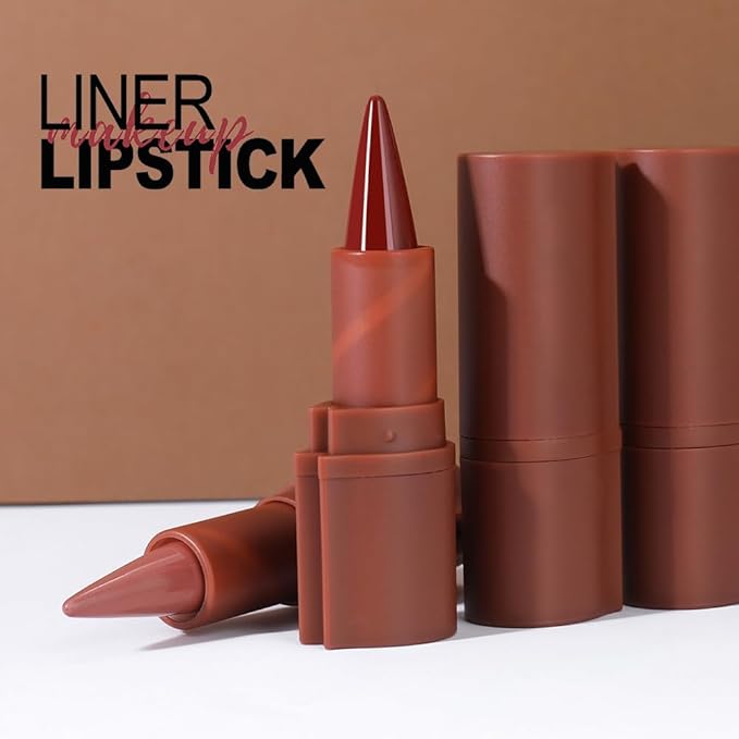 2in1 Gradient Lip Liner & Lipstick Combo,Matte Longwear Waterproof Lip Pencil with Cone Tip,Smudge Proof Crayon for Flawless Ombre Contour,Women's Long Lasting Makeup Set (02Blush Taupe+06Berry Burst)