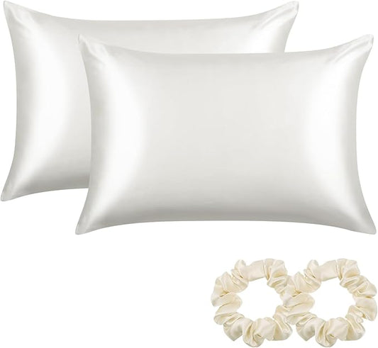 ALASKA BEAR Silk Pillowcase for Hair and Skin, Set of 2 Pure Genuine 22 Momme Mulberry Silk Pillow Cases King Size for Bliss Sleep Better Than Poly Satin, Zipper Closure(2pc, Ivory)