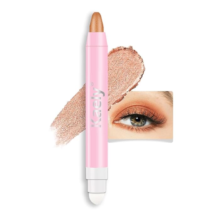 Kaely 2in1 Cream Eye Shadow Brightener Sticks for Eyes, Pencil Eyeshadow Applicator Stick Waterproof Pigmented, Eye Shadow Palette Highlighter Makeup, sombras para ojos, 05 Bronze Gold Shimmer