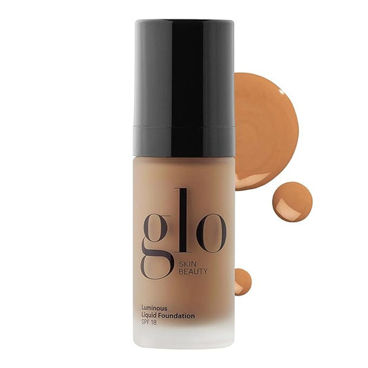 Glo Skin Beauty Luminous Liquid Mineral Foundation Makeup with SPF 18 (Caramel) - Improves Uneven Skin Tone, Smooths & Corrects Imperfections, Sheer to Medium Coverage, Dewy Finish