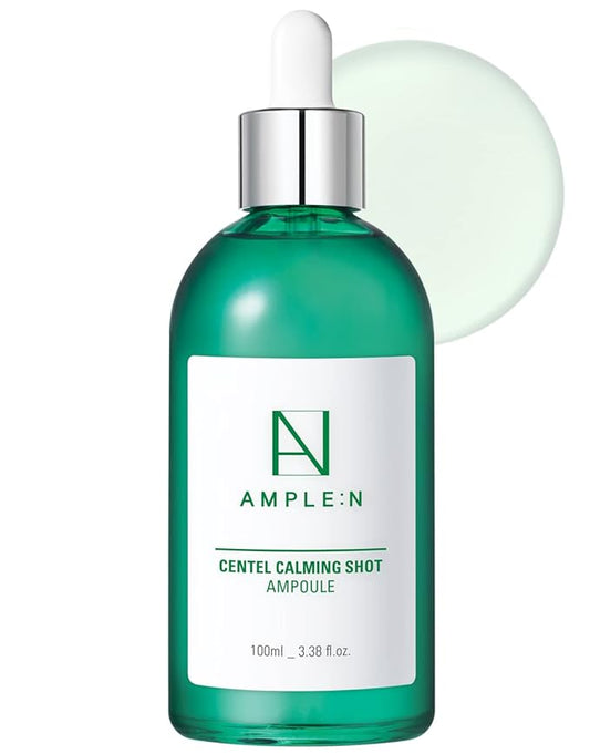 AMPLE:N Centel Calming Shot Ampoule - Korean Soothing Face Serum with Centella Asiatica to Calm Irritated & Sensitive Skin - Redness Relief, Acne Spot Treatment & Moisturizing, 3.38 fl.oz.