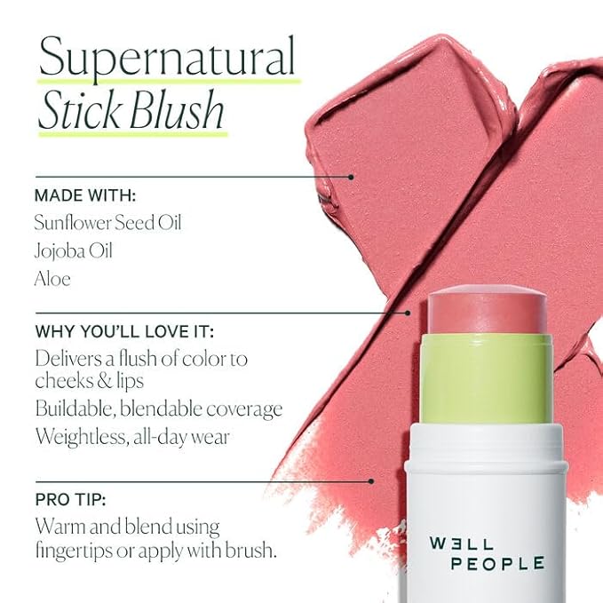 Well People Supernatural Stick Multi-Use Blush, Creamy, Hydrating Blush Stick For A Pop Of Color, Use For Cheeks & Lips, Vegan & Cruelty-free, Rose