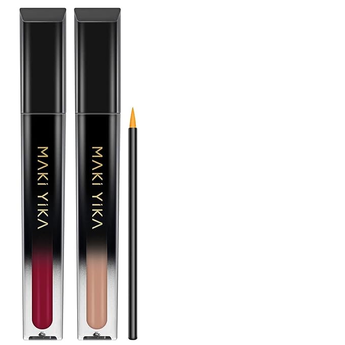 MAKI YIKA 2Pcs Matte Liquid Lipstick Set Burgundy Nude Lipstick Long Lasting Smudgeproof Transfer Proof Lip Makeup, Burgundy/LatteNude