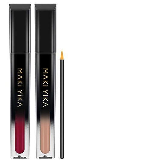 MAKI YIKA 2Pcs Matte Liquid Lipstick Set Burgundy Nude Lipstick Long Lasting Smudgeproof Transfer Proof Lip Makeup, Burgundy/LatteNude