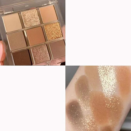 Kayswang 9 colors glitter eyeshadow palette makeup palette matte high pigment color cream texture natural eye shadow powder eye shadow palette in autumn and winter long lasting and waterproof (gold)
