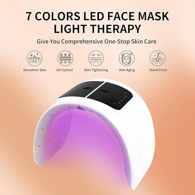 Light Mask - 7 Color Photon Facial Device for Skin Care, Red & Blue Light for Face, Neck & Body, Rechargeable Home Use