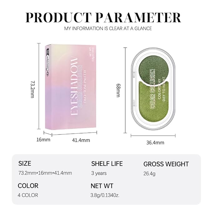 Dual-Color Pearl Eyeshadow Palette – High Pigment Shimmer Eyeshadow Duo, Grass Green & Green Shimmer Eye shadow , Silky Blendable Texture, Waterproof Long-Lasting Eye Makeup for Daily & Glam Looks 02#