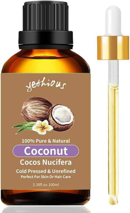 yethious Coconut Oil for Skin 100ML, Coconut Essential Oil for Diffuser Candle Making Soap, Fragrance Oil Scented Oil for Car Freshies Soy Candles, Home Aromatherapy/Hair Care 3.38 Fl Oz