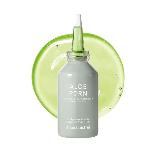 shaishaishai ALOE PDRN Cooling Repair Ampoule, 10% Vegan Collagen, 10 Types Hyaluronic Acid, Cooling Hydration & Soothing, Glow Serum, Korean Skincare, 1.69 Fl Oz