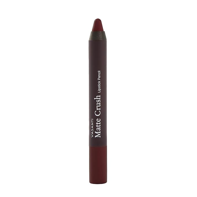 VASANTI Matte Crush Lipstick Pencil – Va Va Voom Dark Brown – Soft, Velvety Matte Finish, Waterproof, Smooth Application – Natural, Vegan, Paraben-Free Lip Color
