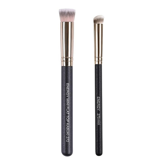 ENERGY Kabuki Brushes Set - Mini Flat Top Kabuki Brush and Slant Concealer Brush Under Eye for Eyebrows Eyeshadow Brushes for Liquid Cream Powder Blending,Stippling,Highlighter and Nose Contour