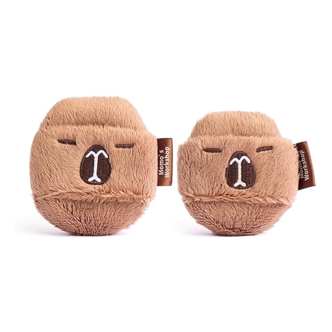 Momo's Workshop Face Fluffy Powder Puff for Makeup,Large Soft Velour Makeup Puff for Loose Or Pressed Powders,2pcs Cute Brown Powder Puffs & Storage Case