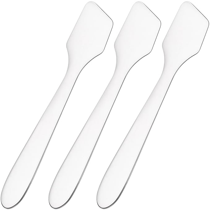 3pcs Mini Metal Makeup Spatula, Reusable Cosmetic Cream Spatulas Spoon, Skincare Scoop Applicator Facial Massage Beauty Tools for Mixing and Sampling Face Eye Cream- Silver