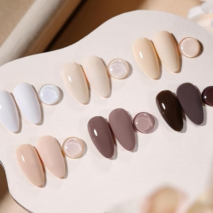 BORN PRETTY Gel Polish Nail Set 6 Colors Nude Skin Tones Brown Neutral Colors Soak Off Gel Nail Kit Collection Nail Art Manicure DIY Salon Home Gift