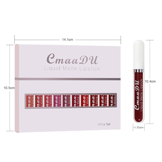 evpct 10Pcs Liquid Matte Matt Lipstick Set for Black Women, Dark Deep Bright Ruby Sexy Brick Mauve Plum Red Violet Purple Matte Lipstick Long Lasting Lipstick 24 hour Waterproof Lip Gloss