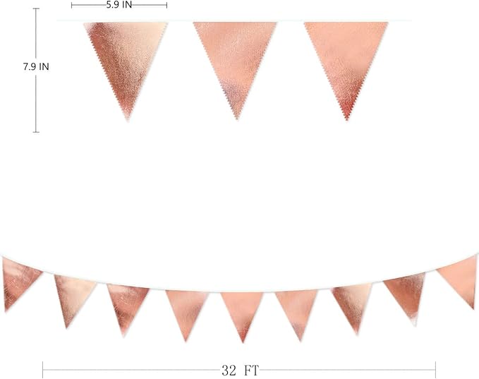 Rose Gold Party Decorations Metallic Fabric Triangle Pennant Banner Blush Pink Flag Bunting Garland for Wedding Birthday Anniversary Bridal Shower Engagement Graduation Hen Party Decorations Supplies