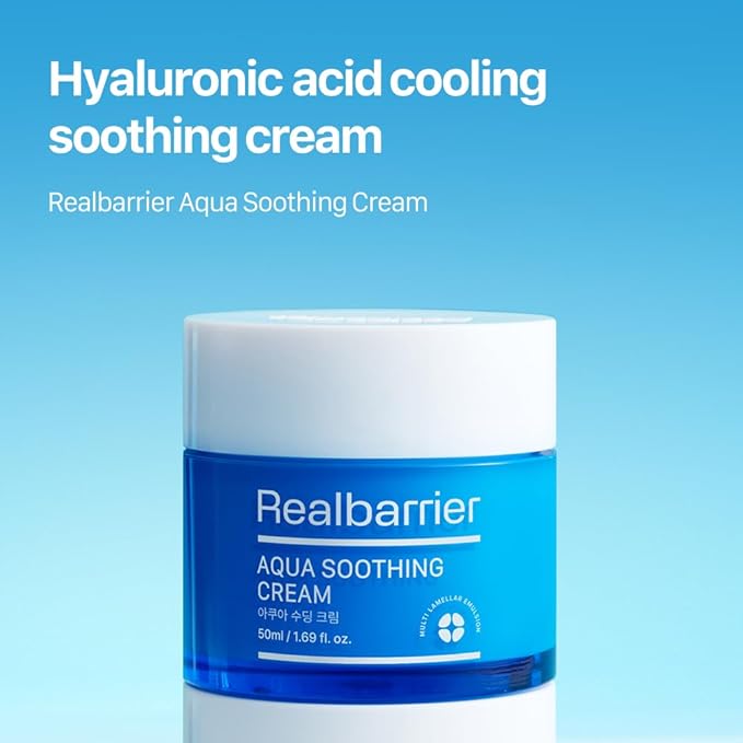 Real Barrier Aqua Soothing Cream 1.7 Fl.Oz. 50ml Hyaluronic Acid Facial Cream| Redness Relief Face Cream for Sensitive Skin | Face Moisturizer for Dry Skin| Calming Chamomile Extract| Korean Skincare