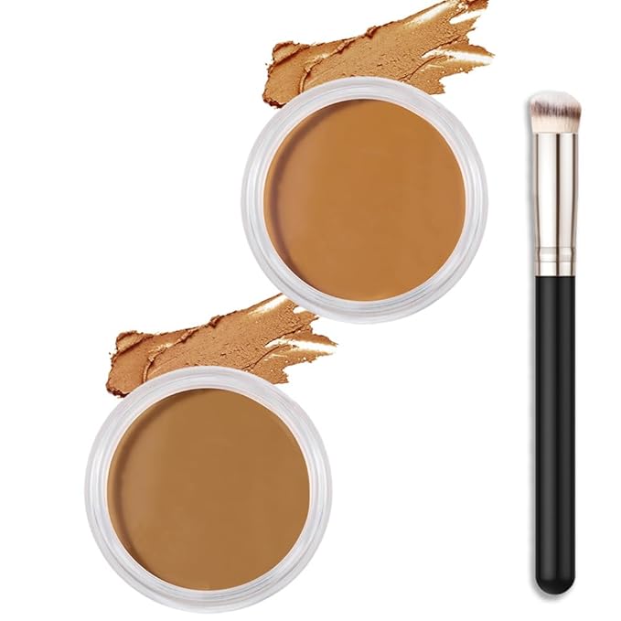 Kaely 2Pcs Cream Pot Concealer Full Coverage Makeup Set, Under Eye Brightener Color Correcting Concealer for Dark Circles, Waterproof Foundation Palette with Brush, Corrector de ojeras, 07+08