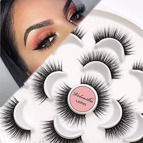 Veleasha Lashes 5D Faux Mink Lashes False Eyelashes Handmade Eye Lashes Wispy Fluffy Fake Lashes Eyelashes Natural Look 7 Pairs Luxurious Volume Fake Eyelashes Pack (5D32)