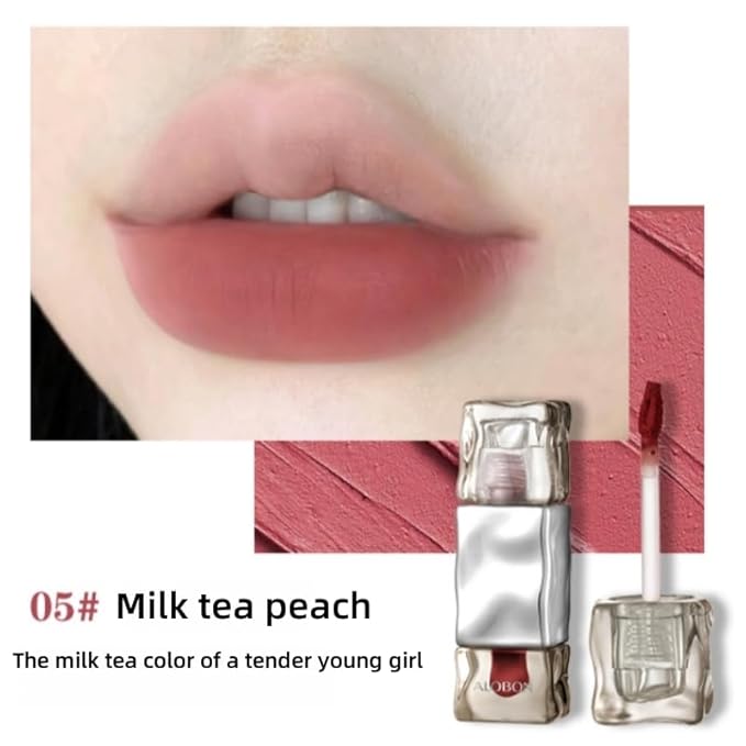 ALOBON Cream Lip Gloss Lipstick, Long-Lasting Color Development Cranberry Red Anti-Smudge Matte Lipstick (05 Cream peach color)