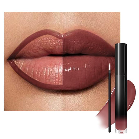 evpct Mauve Nude Shiny Longwear No-Budge Liquid Lip Color Lipstick Makeup, Highly Pigmented Color Instant Shine, Waterproof Long Lasting Lipstick for Women, Lip Stain Gloss with Lip Liner Brush, 14#