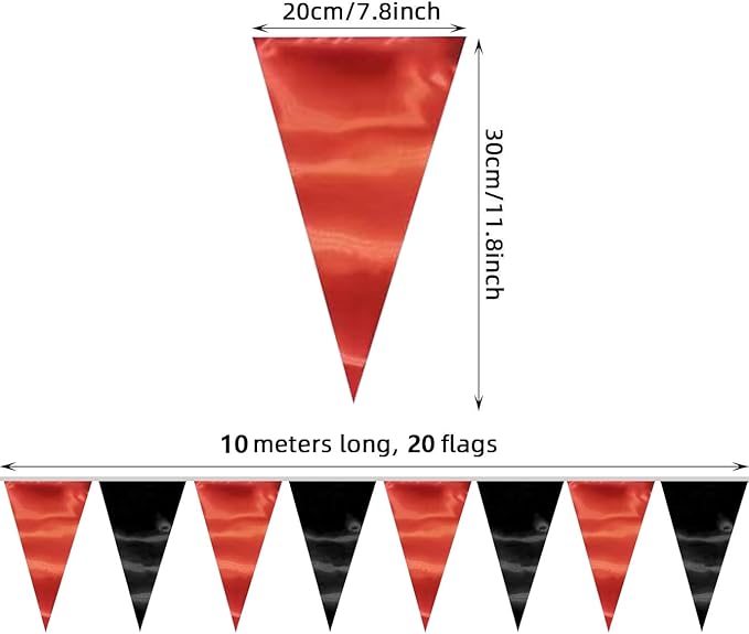 65FT Red Black Triangle Pennant Banner Flag Metallic Fabric Bunting Garland for Christmas Graduation Bachelorette Anniversary Birthday Engagement Wedding Anniversary Casino Party Decorations Supplies