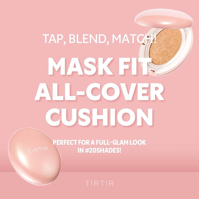 TIRTIR Mask Fit All Cover Pink Cushion Foundation | High coverage, Velvety Matte Finish, Lightweight, Flawless, Corrects Redness, Korean Cushion (#17C Porcelain, Full Size, 0.63 Fl Oz)
