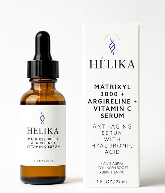 HÉLIKA Matrixyl 3000 + Argireline + Vitamin C Face Serum – Peptide Anti-Wrinkle Filler – Hydrating Collagen Booster with Hyaluronic Acid, Witch Hazel, Niacinamide – Fragrance-Free, 1 fl oz