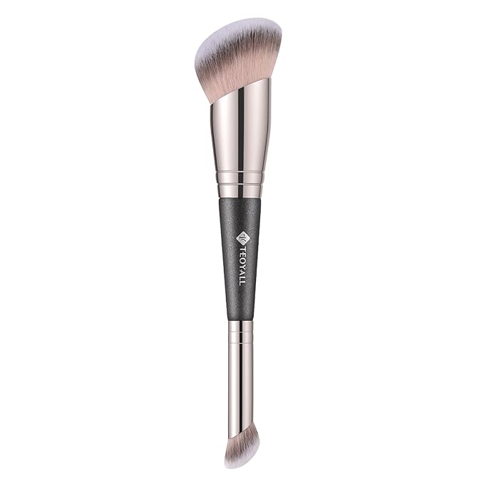 TEOYALL Dual-Ended Foundation Under Eye Concealer Brush, Curved Angled Contour Synthetic Bristles for Liquid Cream Powder