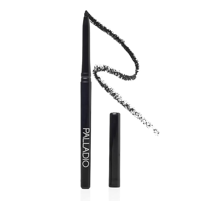 Palladio Retractable Waterproof Eyeliner, Richly Pigmented Color and Creamy, Slip Twist Up Pencil Eye Liner, Smudge Proof Long Lasting Application, All Day Wear, No Sharpener Required, Pure Black