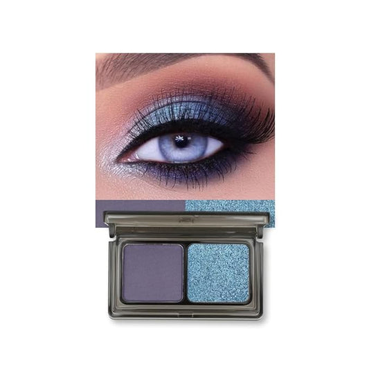 Blue Shimmer Eyeshadow Matte Deep purple Double Colors Palette, High Pigment Eye Shadow Powder, Blendable Smooth and Texture Waterproof Smudge-proof Durable Long-lasting Makeup Palette 04#
