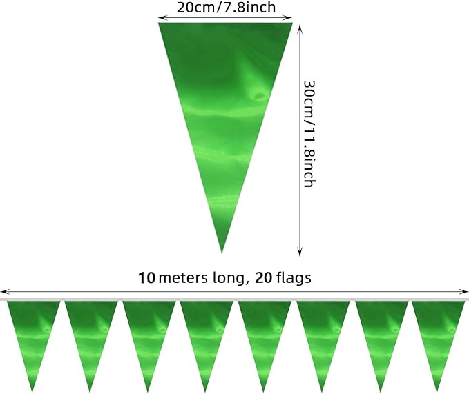 20M/65FT Green Triangle Pennant Banner Flag Metallic Fabric Bunting Garland for Christmas Graduation Safari Birthday Tropical Jungles Wedding Bachelorette Engagement Party Decoration Supplies