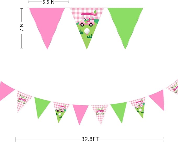 32Ft Pink Golf Party Decorations Pink Green Golf Ball Triangle Flag Fabric Banner Pennant Garland Streamers for Let's Par-tee Birthday Baby Shower Masters Sports Fans Party Outddor Decor Supplies