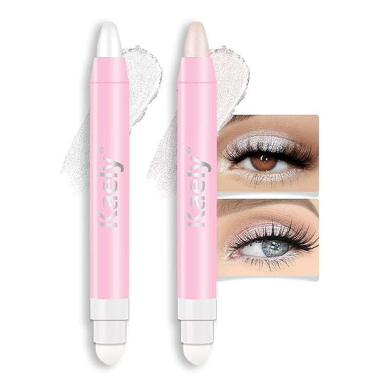 evpct 2Pcs Cream Eye Shadow Brightener Sticks Set for Eyes Waterproof, Champagne Shimmer & Pearl Shimmer Cream Eyeshadow Applicator Stick Long Lasting Pigmented Eye Makeup sombras en crema para ojos